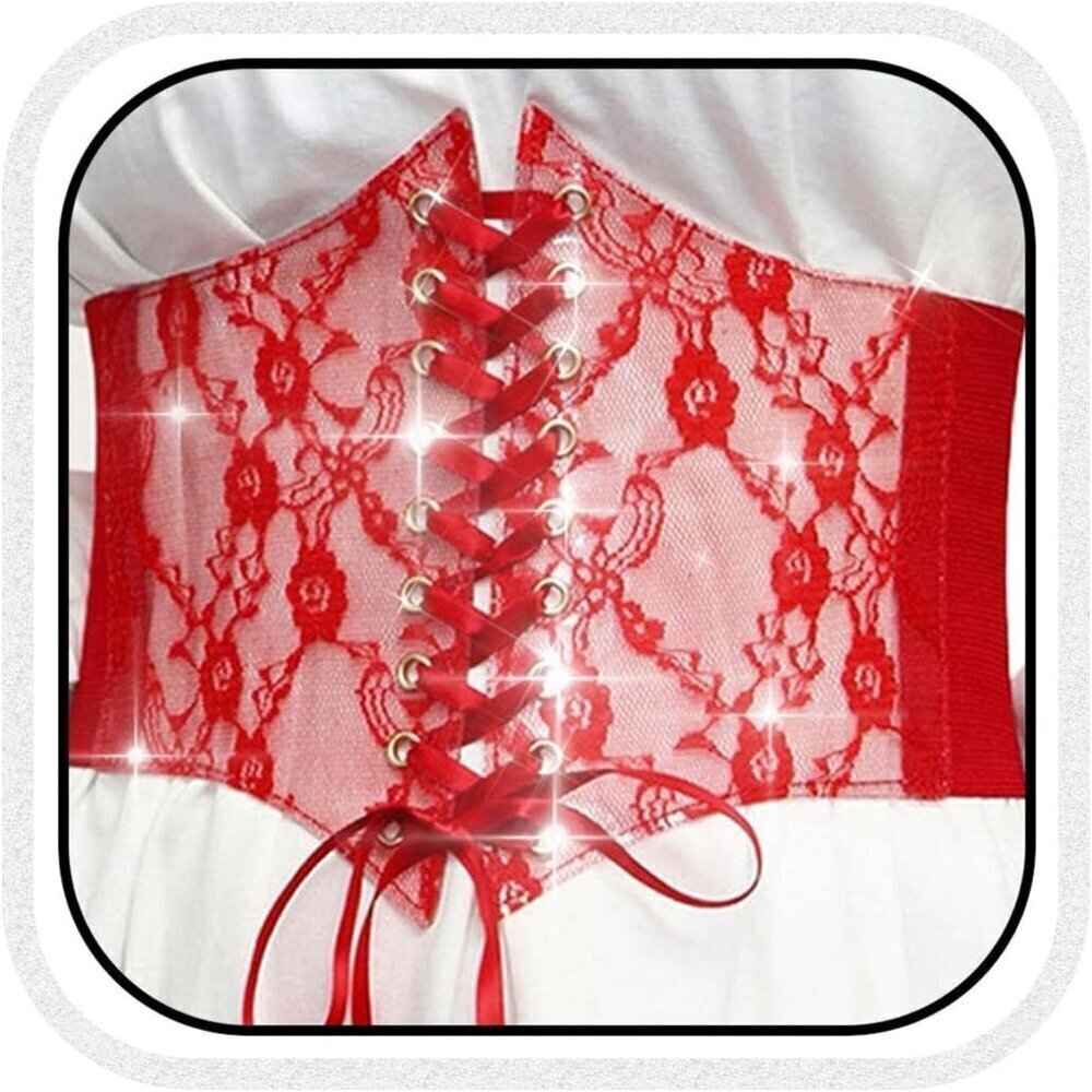 Women Lace Corset Belt Elastic Cincher Tied Wide Waist Bustier for Dress